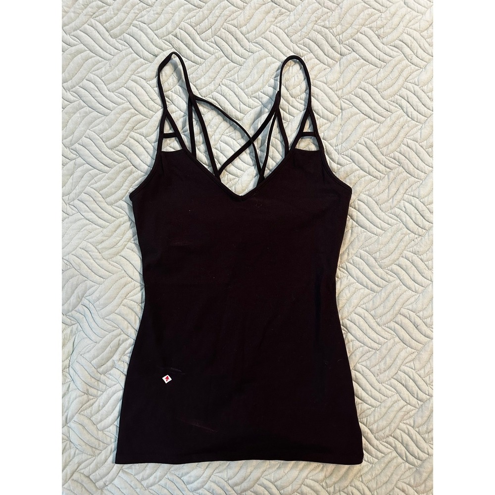 Express Power Y Tank Top Black Strappy Back Built In Bra Yoga Camisole